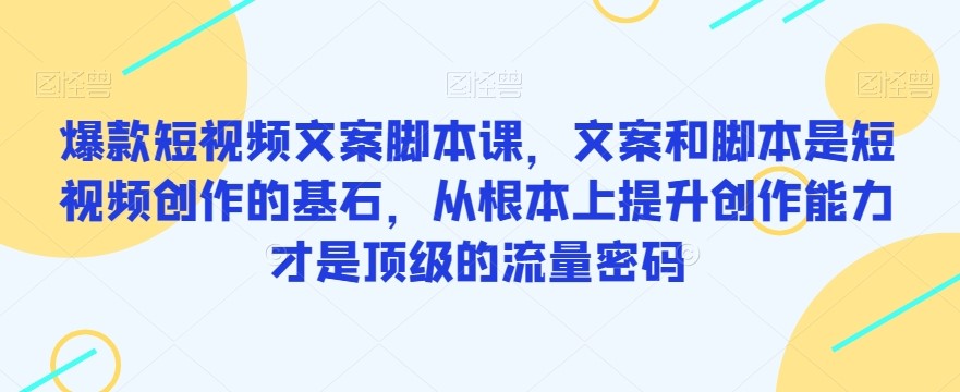 爆款短视频文案脚本课，文案和脚本是短视频创作的基石，从根本上提升创作能力才是顶级的流量密码-创科技