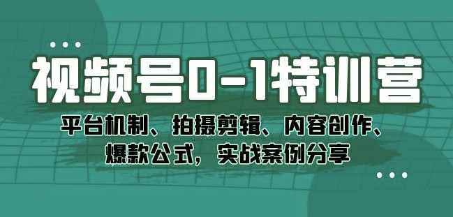 视频号0-1特训营的实战技巧：平台机制、拍摄剪辑、内容创作、爆款公式，实战案例分享-创科技