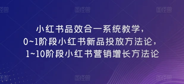 小红书品效合一系统教学，​0~1阶段小红书新品投放方法论，​1~10阶段小红书营销增长方法论-创科技